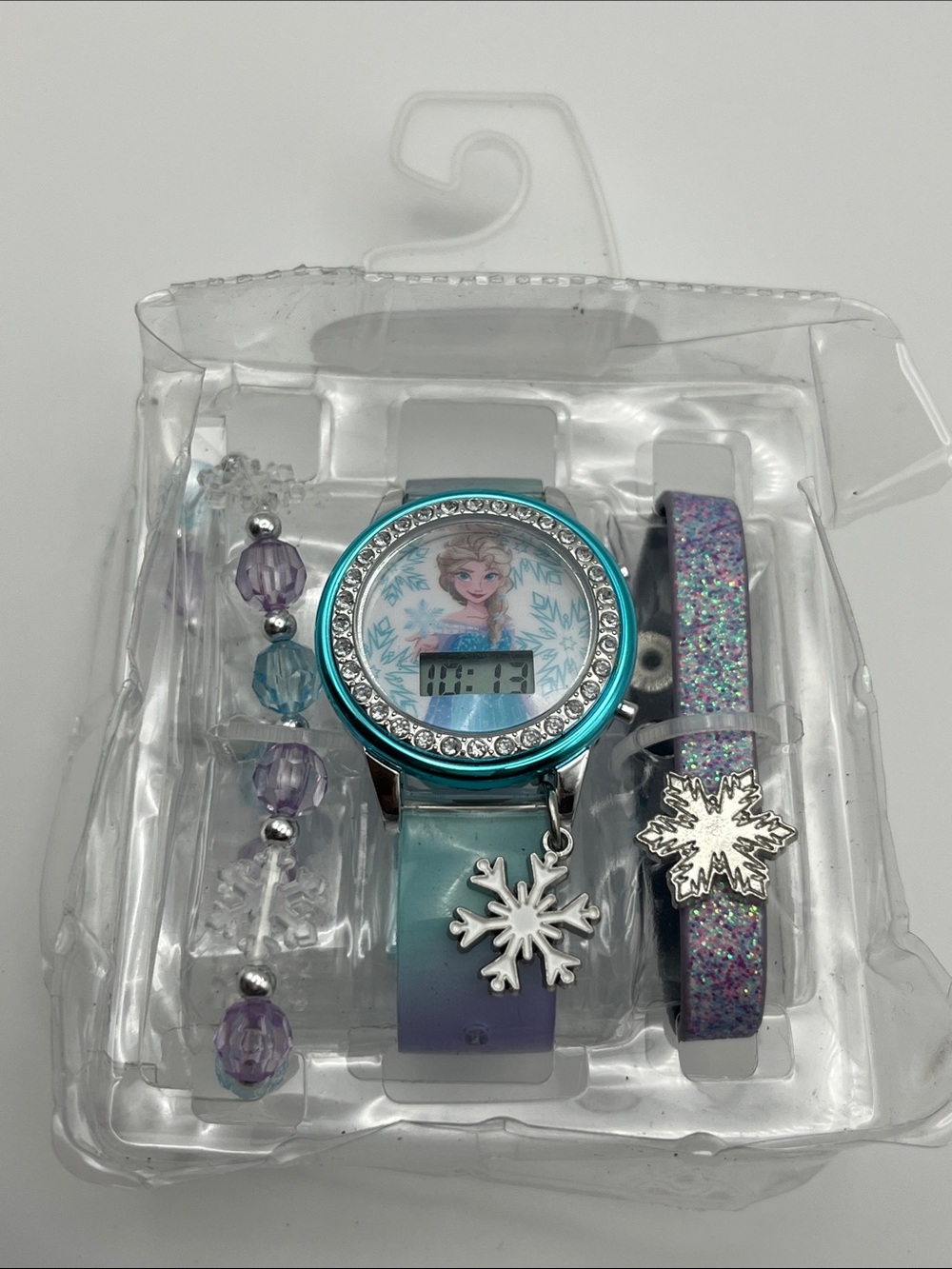 Disney Kids Elsa Snowflake Digital Watch and Bracelet Set - Teal Blue Purple